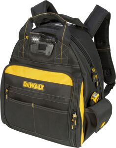 front view DEWALT DGL523 Lighted Tool Backpack Bag